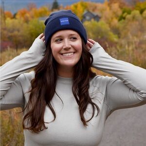 GIGI PIP Navy Cuffed Knit Beanie with Branded Patch